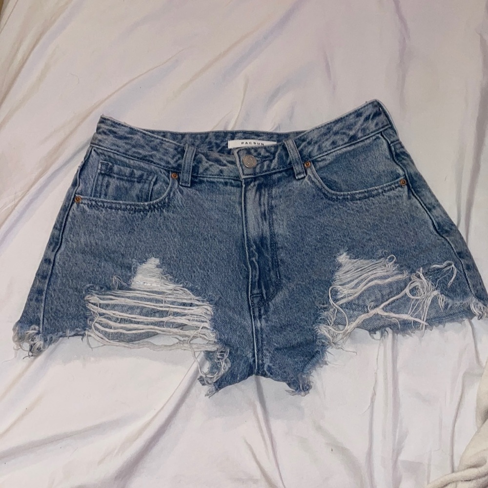 pacsun medium blue high waisted denim shorts